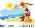 Funny cartoon monkey relaxing on beach chair by sea in summer vacation. Vector illustration 11306339