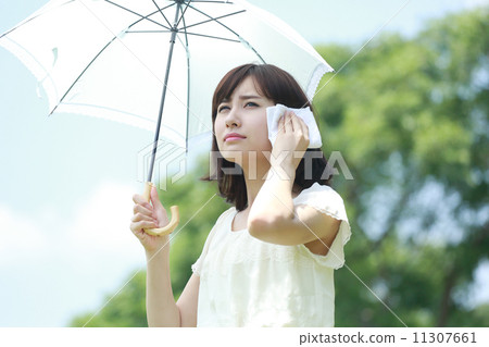 拿著遮陽傘的婦女 拿著遮陽傘的婦女 11307661