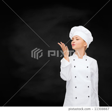 smiling female chef showing delicious sign smiling female chef showing delicious sign 11308667