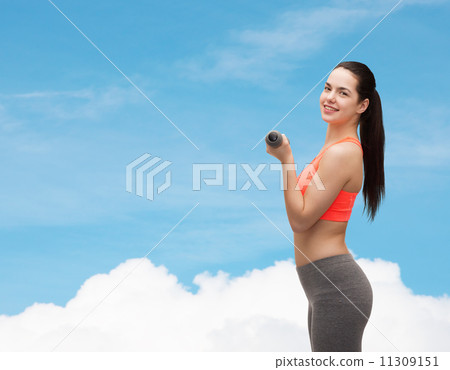 young sporty woman with light dumbbells young sporty woman with light dumbbells 11309151