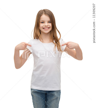 smiling little girl in blank white t-shirt 11309207