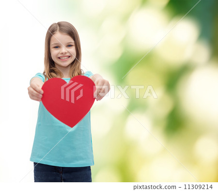 smiling little girl giving red heart smiling little girl giving red heart 11309214