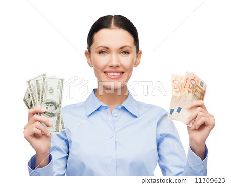 businesswoman with dollar and euro cash money businesswoman with dollar and euro cash money 11309623