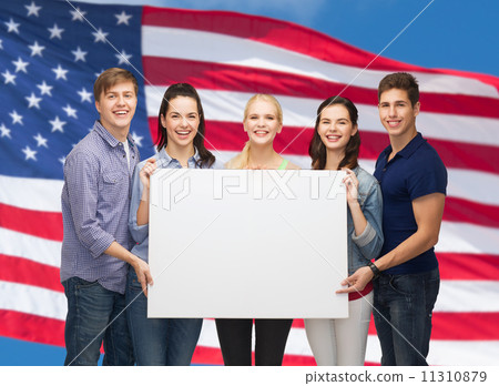 group of standing students with blank white board 11310879