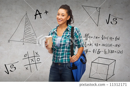 smiling student with bag and take away coffee cup smiling student with bag and take away coffee cup 11312171