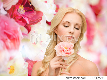 lovely woman with peony flower 11312596