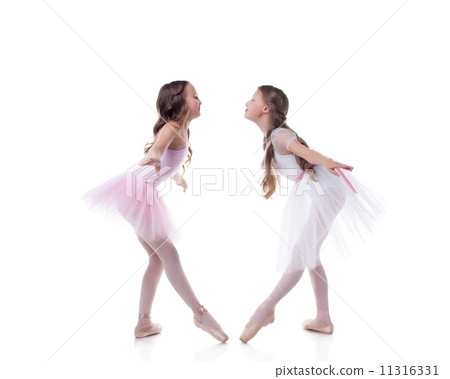 Amusing ballerinas posing looking at each other 11316331