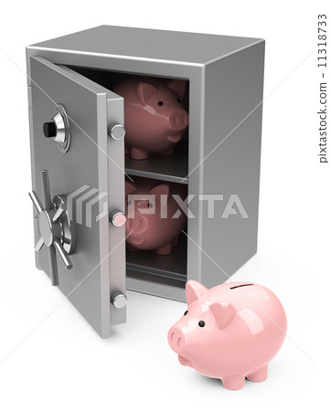 Stock Illustration: piggy bank inside safe