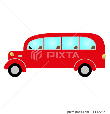 retro red bus with big fenders and brown seats 11322349