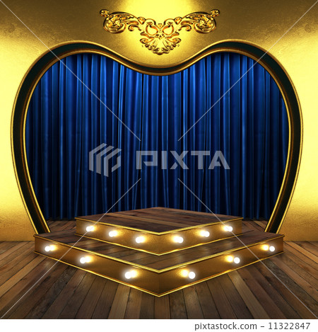 blue fabric curtain with gold on stage 11322847