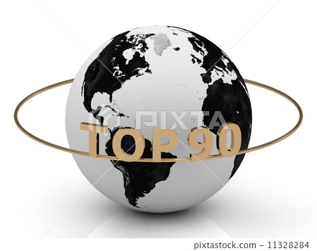 TOP90 golden letters on a gold ring around the earth 11328284