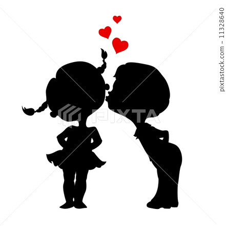 Silhouettes of kissing boy and girl - Stock Illustration [11328640] - PIXTA