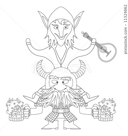 Friends drunken, elf and dwarf, contour 11329862