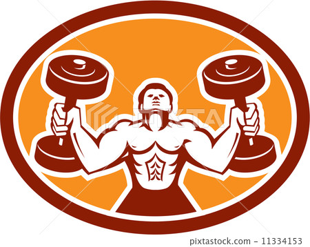 Man Lifting Dumbbell Weight Physical Fitness Retro 11334153