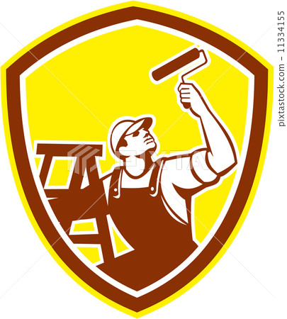 House Painter With Roller and Ladder Retro 11334155