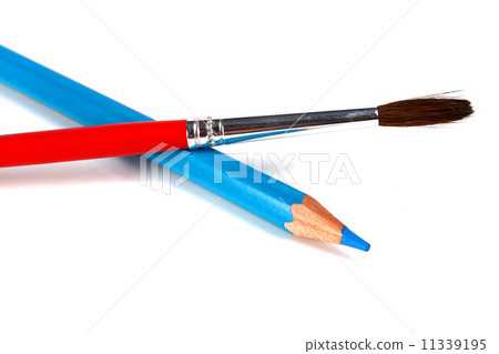 blue pencils and brush for paints 11339195