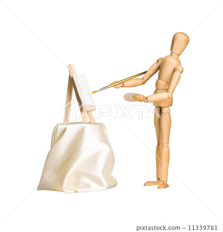 Wooden model dummy painting picture on easel 11339781