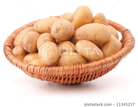Potato tuber  in wicker basket isolated on white background 11345257