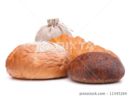 fresh bread and flour sack isolated on white background cutout 11345264