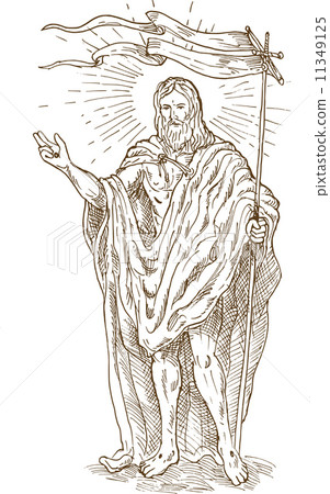 Resurrected Jesus Christ standing with flag 11349125