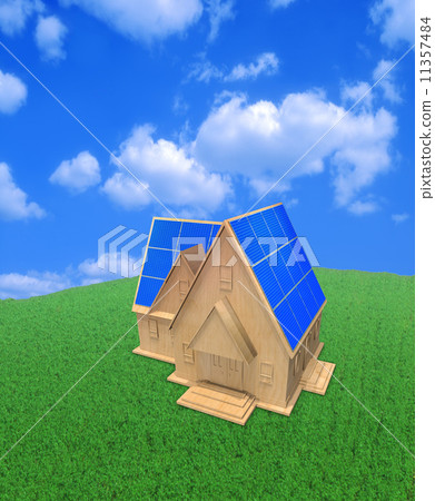 Wooden detached house · Solar panel on the roof 11357484