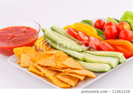 Nachos, vegetables and red sauce Nachos, vegetables and red sauce 11361239
