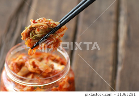 Cabbage kimchi in a plastic container 11363281