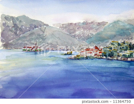 Sketch of Lake Como on the shore of Italy Sketch of Lake Como on the shore of Italy 11364750