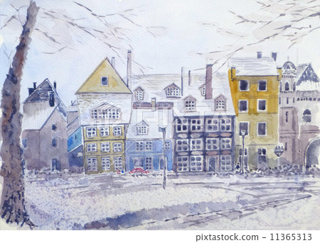 裡加Latvania波羅的海國家水彩繪畫 11365313