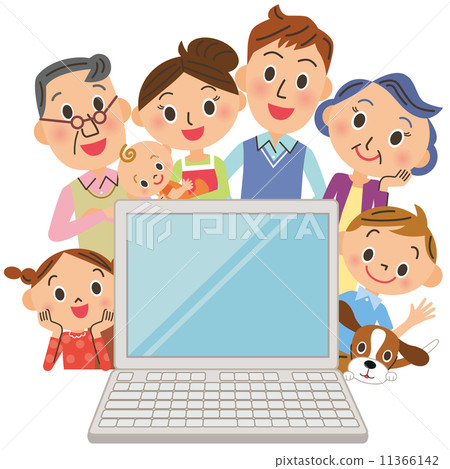 Three generations family watching a computer Three generations family watching a computer 11366142