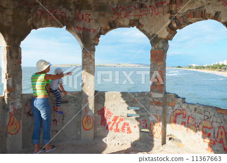 Family looking on surfing 11367663