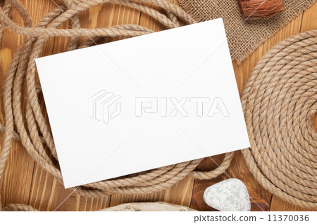 Blank photo frame with ship rope 11370036