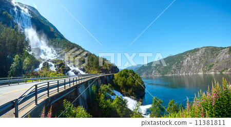 Summer Langfossen waterfall (Norway). Summer Langfossen waterfall (Norway). 11381811