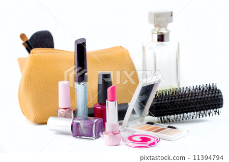 cosmetics isolated on white background. Pink lipstick, mascara, cosmetics isolated on white background. Pink lipstick, mascara, 11394794