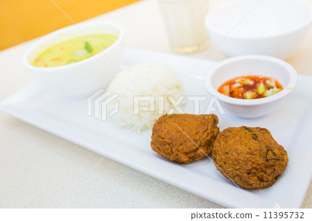 Rice and curry and SHRIMP CAKE 11395732