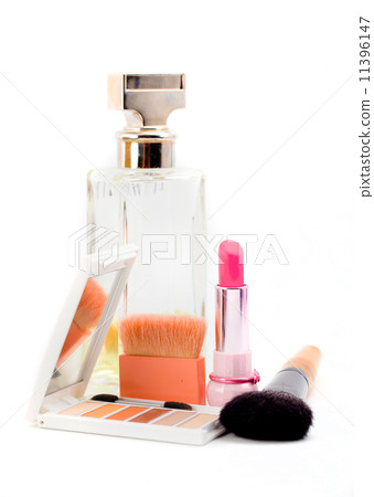 cosmetics isolated on white background. Pink lipstick, mascara, cosmetics isolated on white background. Pink lipstick, mascara, 11396147