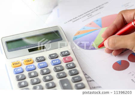 Finance budget report with hand of someone 11396203