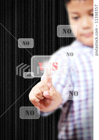 Hand of little Boys pushing YES on touch screen interface Hand of little Boys pushing YES on touch screen interface 11398357