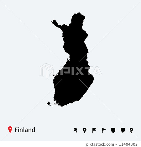 High detailed vector map of Finland with navigation pins. High detailed vector map of Finland with navigation pins. 11404302