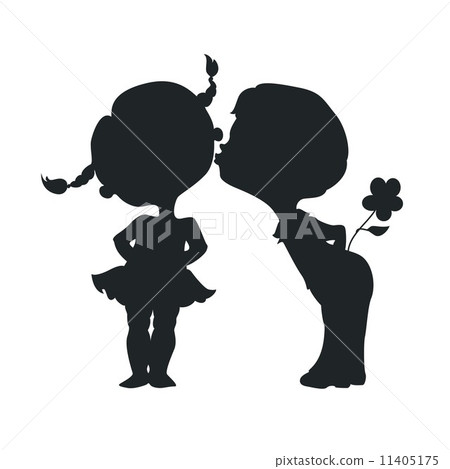Silhouettes of kissing boy and girl 11405175