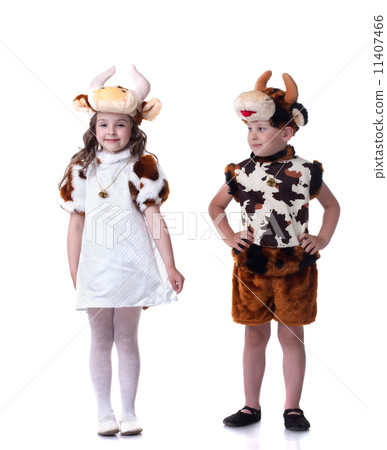 Funny little kids posing in carnival costumes 11407466