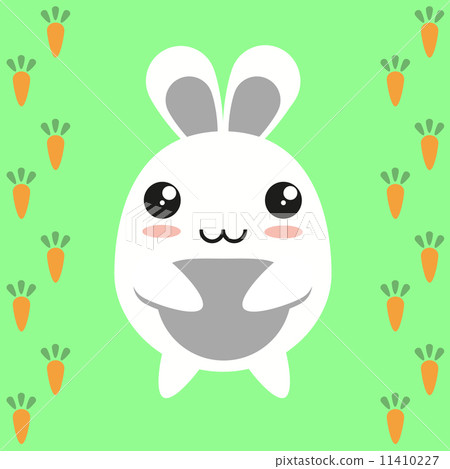 Cute kawaii bunny on carrot background, flat... - Stock Illustration ...