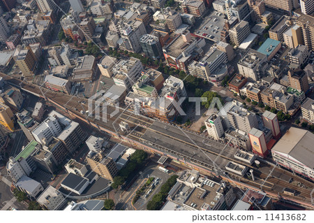 Aerial view of Ohashi Station of Nishitetsu Tenjin Omuta line in Fukuoka city Aerial view of Ohashi Station of Nishitetsu Tenjin Omuta line in Fukuoka city 11413682