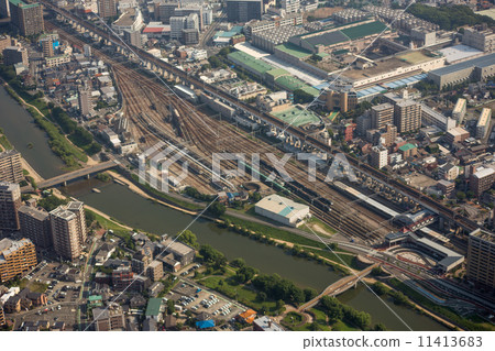 Aerial view of Takeshita station and Hakata driving area of Fukuoka Aerial view of Takeshita station and Hakata driving area of Fukuoka 11413683