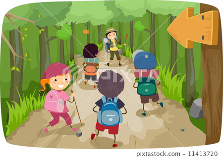 插图素材: hiking kids