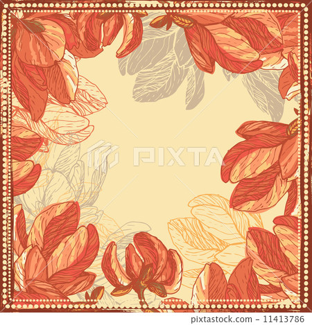 Hand drawn magnolia flowers frame 11413786