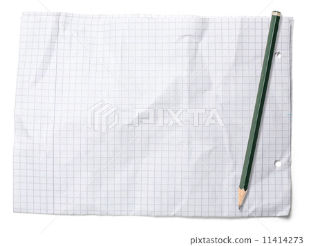 crumpled paper with lines, holes and pencil, isolated on white 11414273