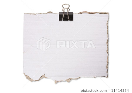 ripped crumpled piece of cardboard with paper clip, isolated on ripped crumpled piece of cardboard with paper clip, isolated on 11414354