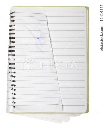 used blank note book with ring binder and tattered page isolated 11414355