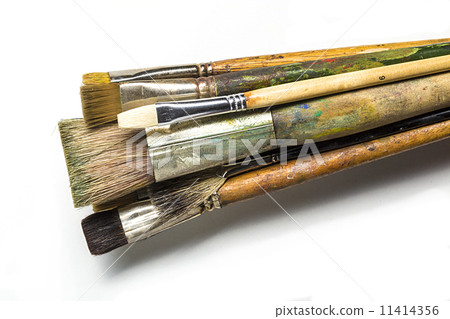 old paint brushes isolated on white background old paint brushes isolated on white background 11414356